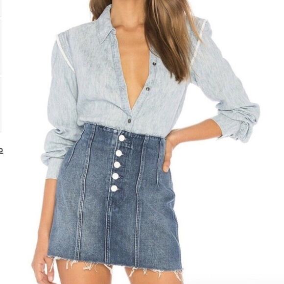 Paige Alia Linen Blend Chambray Denim Button Down Shirt in Cabana Size XS - Picture 1 of 10